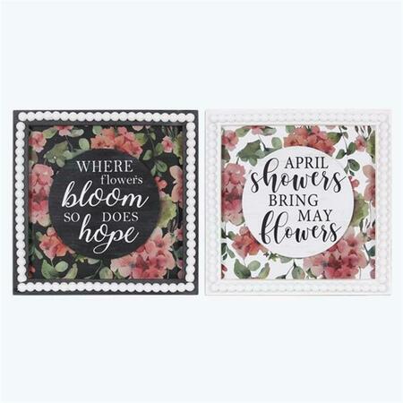 YOUNGS Wood April Showers & Bloom Wall Sign, Assorted Color - 2 Piece 72490